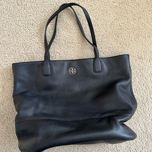 Tory Burch black leather bucket bag gently used